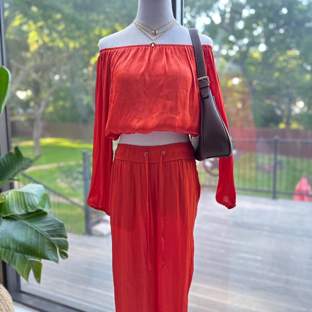 LLove Orange Off Shoulder Top & Pants Set